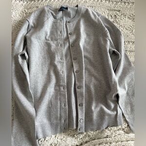 Karen Scott Light Gray Crewneck Button Cardigan